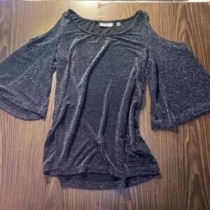 7th Ave NY&C Cold Shoulder Bell Sleeve Metallic Women's Size XS